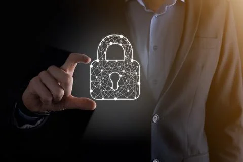 Cyber security network. Padlock icon and internet technology networking. Busi Stock Photos