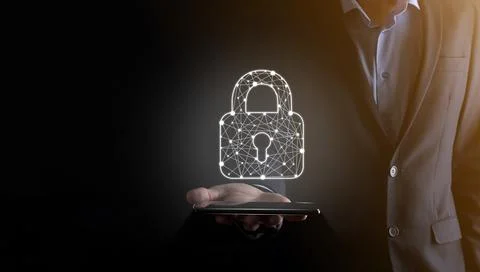 Cyber security network. Padlock icon and internet technology networking. Busi Stock Photos