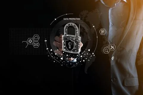 Cyber security network. Padlock icon and internet technology networking. Busi Stock Photos