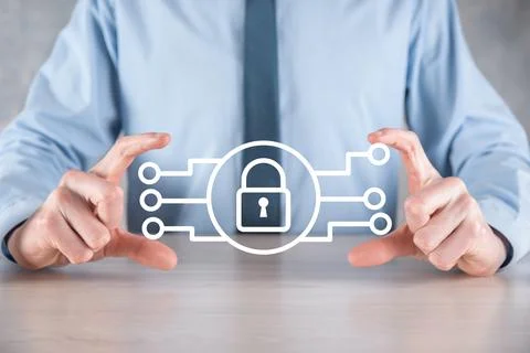 Cyber security network. Padlock icon and internet technology networking. Busi Stock Photos