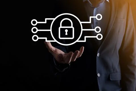 Cyber security network. Padlock icon and internet technology networking. Busi Stock Photos