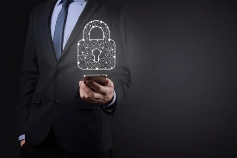 Cyber security network. Padlock icon and internet technology networking. Busi Foto stock