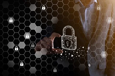 Cyber security network. Padlock icon and internet technology networking. Busi Stock Photos