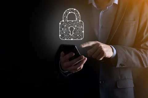 Cyber security network. Padlock icon and internet technology networking. Busi Foto stock