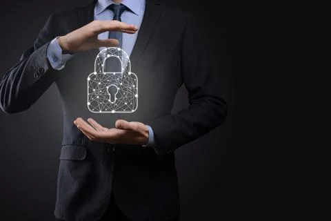 Cyber security network. Padlock icon and internet technology networking. Busi Stock Photos