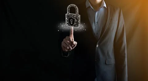Cyber security network. Padlock icon and internet technology networking. Busi Stock Photos