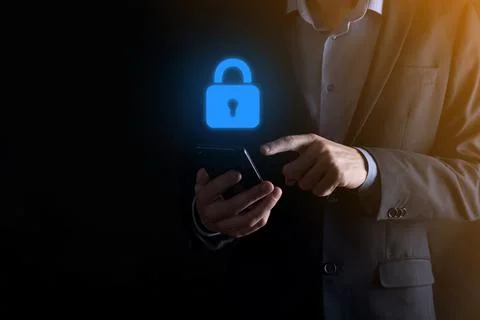 Cyber security network. Padlock icon and internet technology networking. Busi Foto stock