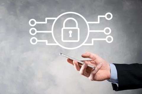 Cyber security network. Padlock icon and internet technology networking. Busi Stock Photos
