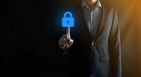 Cyber security network. Padlock icon and internet technology networking. Busi Stock Photos