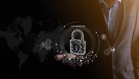 Cyber security network. Padlock icon and internet technology networking. Busi Stock Photos