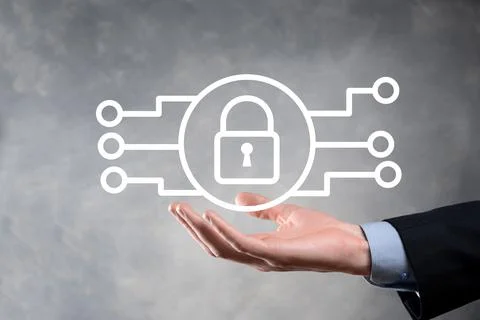 Cyber security network. Padlock icon and internet technology networking. Busi Stock Photos