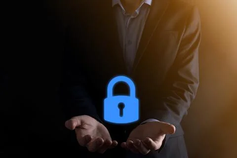 Cyber security network. Padlock icon and internet technology networking. Busi Stock Photos