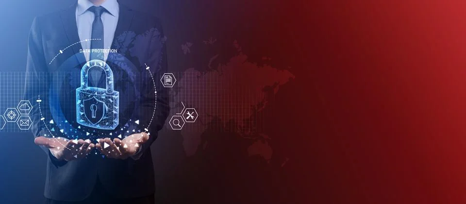 Cyber security network. Padlock icon and internet technology networking. Busi 스톡 사진