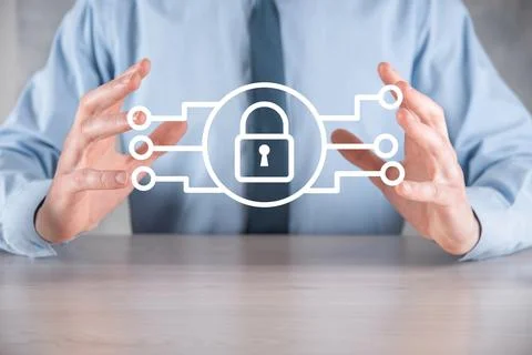 Cyber security network. Padlock icon and internet technology networking. Busi Stock Photos