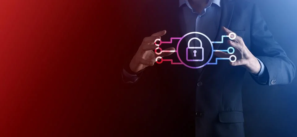 Cyber security network. Padlock icon and internet technology networking. Busi Stock Photos
