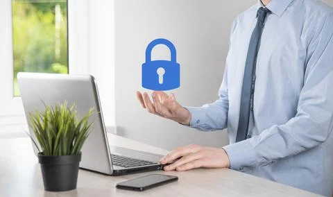 Cyber security network. Padlock icon and internet technology networking. Busi Stock Photos