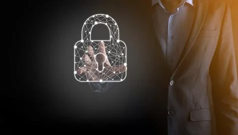 Cyber security network. Padlock icon and internet technology networking. Busi Stock Photos