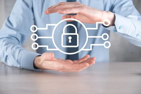 Cyber security network. Padlock icon and internet technology networking. Busi Stock Photos