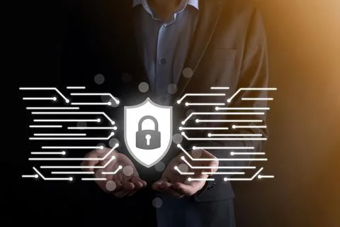 Cyber security network. Padlock icon and internet technology networking. Busi Stock Photos