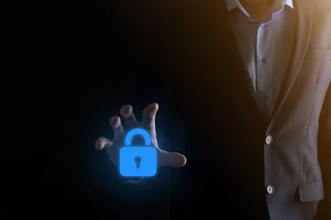 Cyber security network. Padlock icon and internet technology networking. Busi Stock Photos