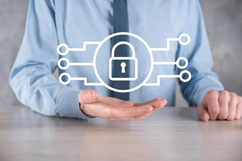 Cyber security network. Padlock icon and internet technology networking. Busi Stock Photos