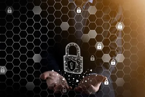 Cyber security network. Padlock icon and internet technology networking. Busi Stock Photos
