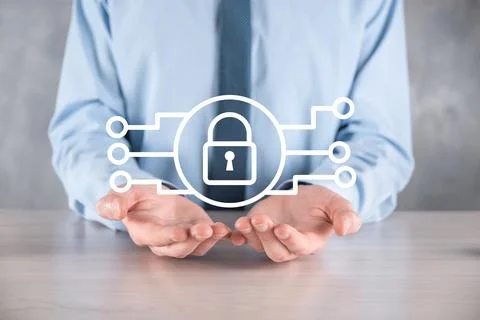Cyber security network. Padlock icon and internet technology networking. Busi Foto stock