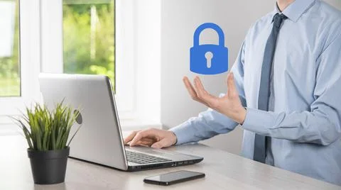 Cyber security network. Padlock icon and internet technology networking. Busi Stock Photos