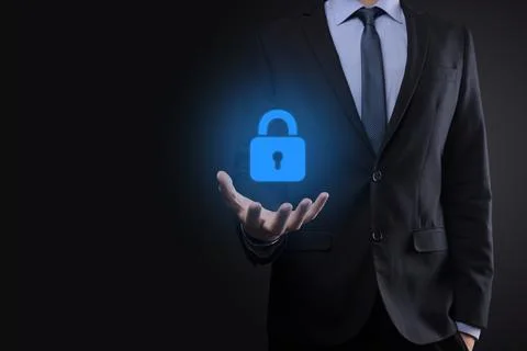 Cyber security network. Padlock icon and internet technology networking. Busi Stock Photos