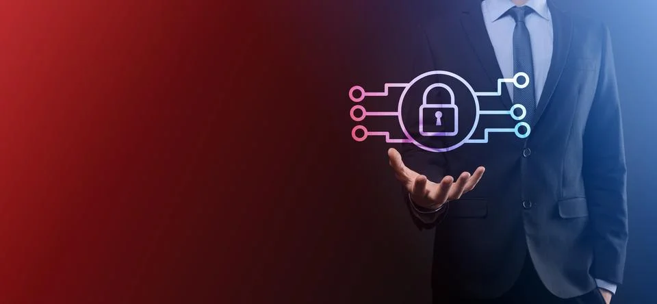 Cyber security network. Padlock icon and internet technology networking. Busi 写真素材