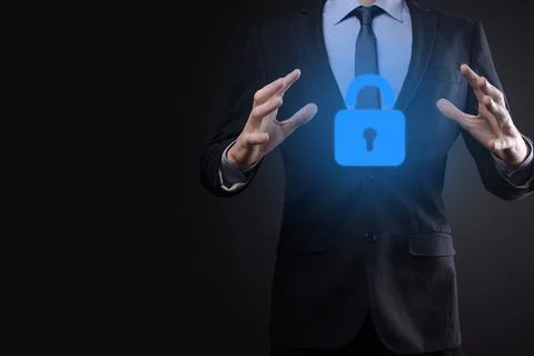 Cyber security network. Padlock icon and internet technology networking. Busi Stock Photos