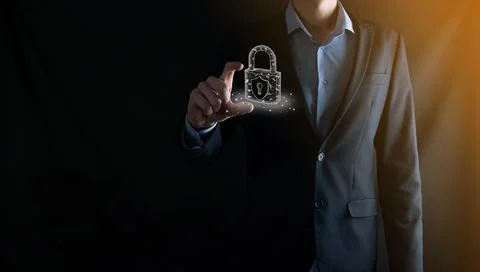 Cyber security network. Padlock icon and internet technology networking. Busi Foto stock