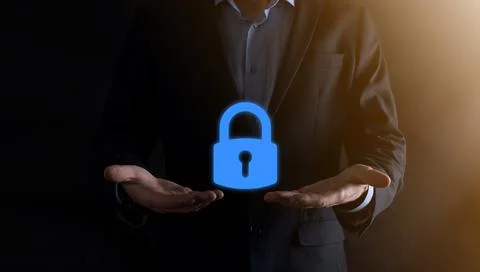Cyber security network. Padlock icon and internet technology networking. Busi Stock Photos