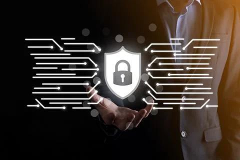 Cyber security network. Padlock icon and internet technology networking. Busi Stock Photos