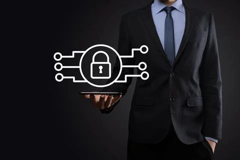 Cyber security network. Padlock icon and internet technology networking. Busi Stock Photos