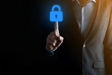 Cyber security network. Padlock icon and internet technology networking. Busi Stock Photos