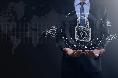 Cyber security network. Padlock icon and internet technology networking. Busi 스톡 사진