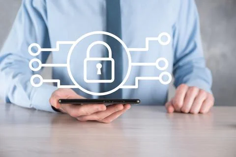 Cyber security network. Padlock icon and internet technology networking. Busi 스톡 사진