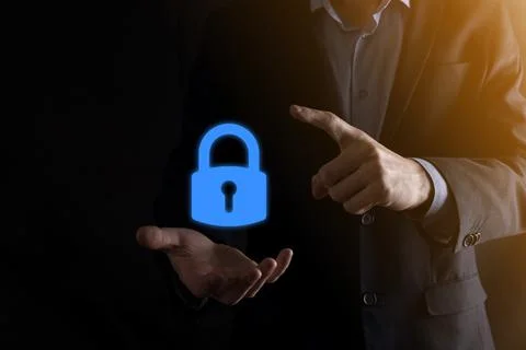 Cyber security network. Padlock icon and internet technology networking. Busi Stock Photos