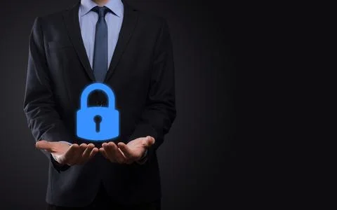 Cyber security network. Padlock icon and internet technology networking. Busi Stock Photos