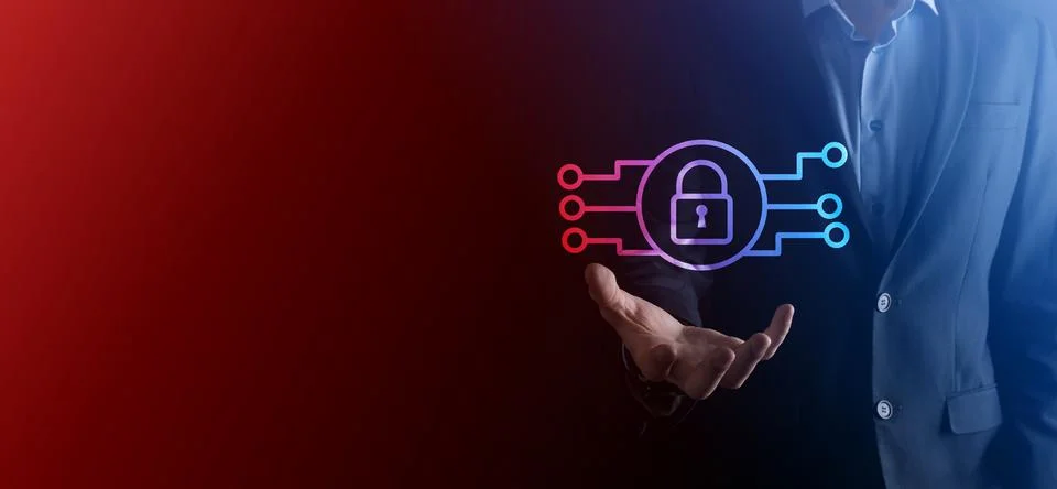 Cyber security network. Padlock icon and internet technology networking. Busi Stock Photos