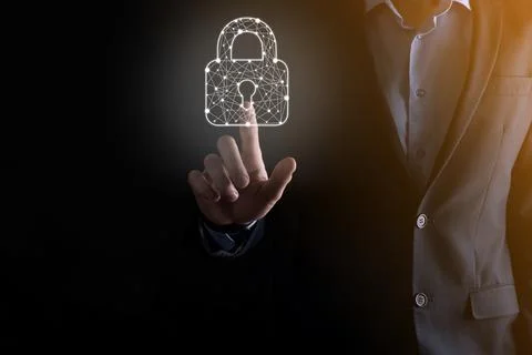 Cyber security network. Padlock icon and internet technology networking. Busi Stock Photos