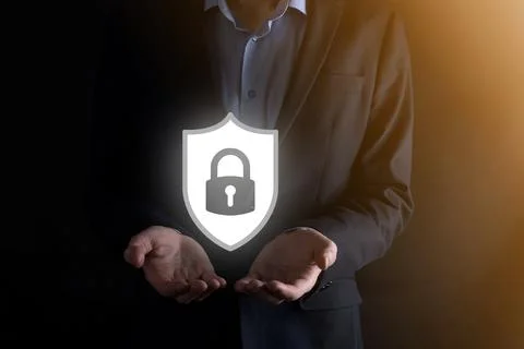 Cyber security network. Padlock icon and internet technology networking. Busi Stock Photos