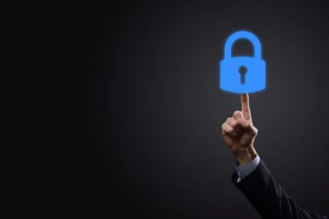 Cyber security network. Padlock icon and internet technology networking. Busi Stock Photos