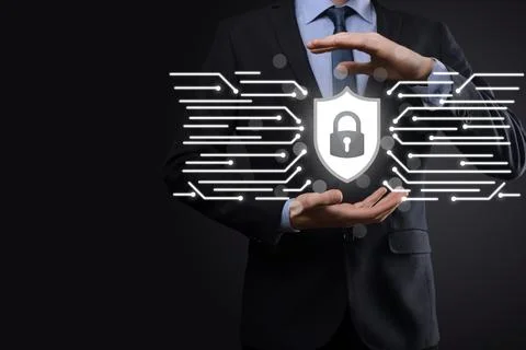 Cyber security network. Padlock icon and internet technology networking. Busi Stock Photos