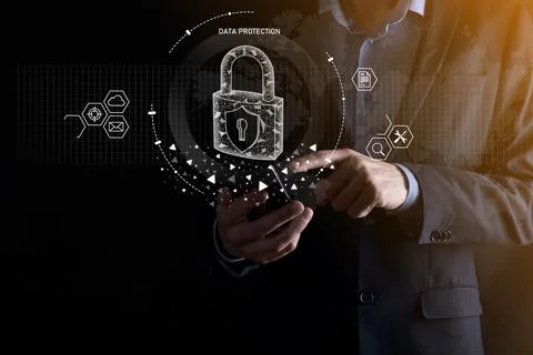 Cyber security network. Padlock icon and internet technology networking. Busi Stock Photos