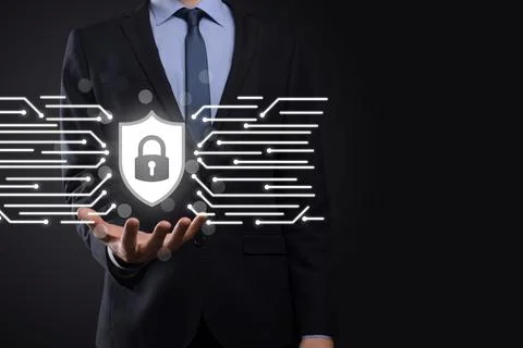 Cyber security network. Padlock icon and internet technology networking. Busi Stockfoto's