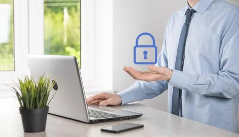 Cyber security network. Padlock icon and internet technology networking. Busi Stock Photos