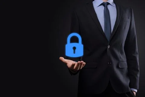 Cyber security network. Padlock icon and internet technology networking. Busi Stock Photos