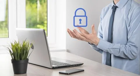 Cyber security network. Padlock icon and internet technology networking. Busi Stock Photos